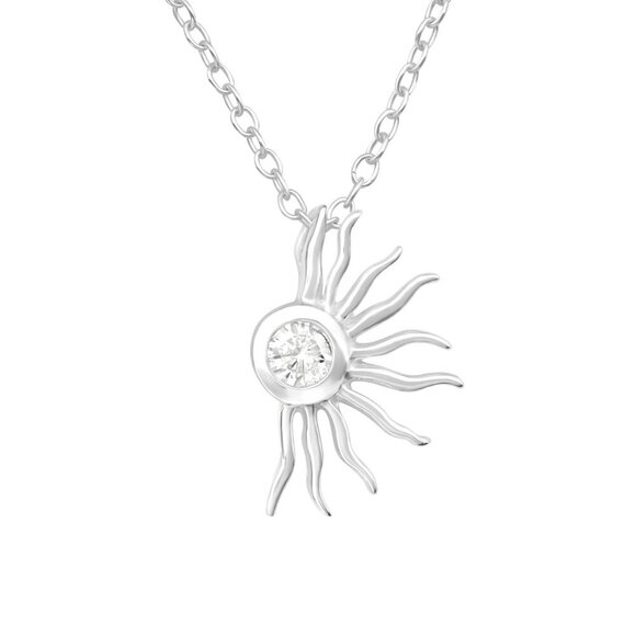 Sterling Silver Sunburst Necklace with Crystal Pendant – Elegant Nature Themed - Picture 1 of 10